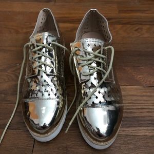 Gold metallic loafers